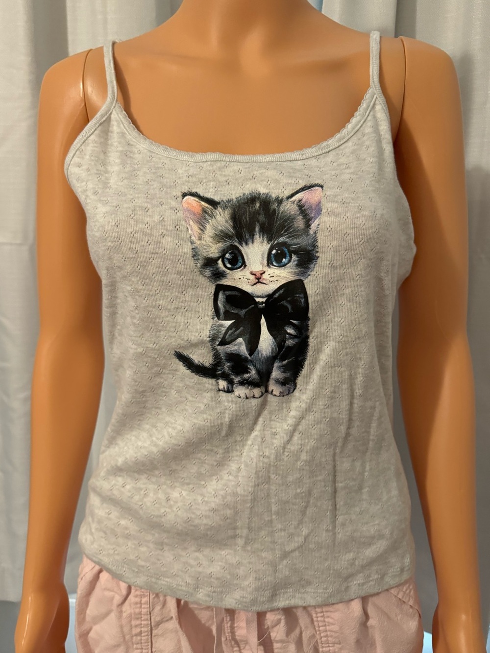 Cute Lucky 777 gray sleeveless size XL kitten cropped tank shirt juniors new